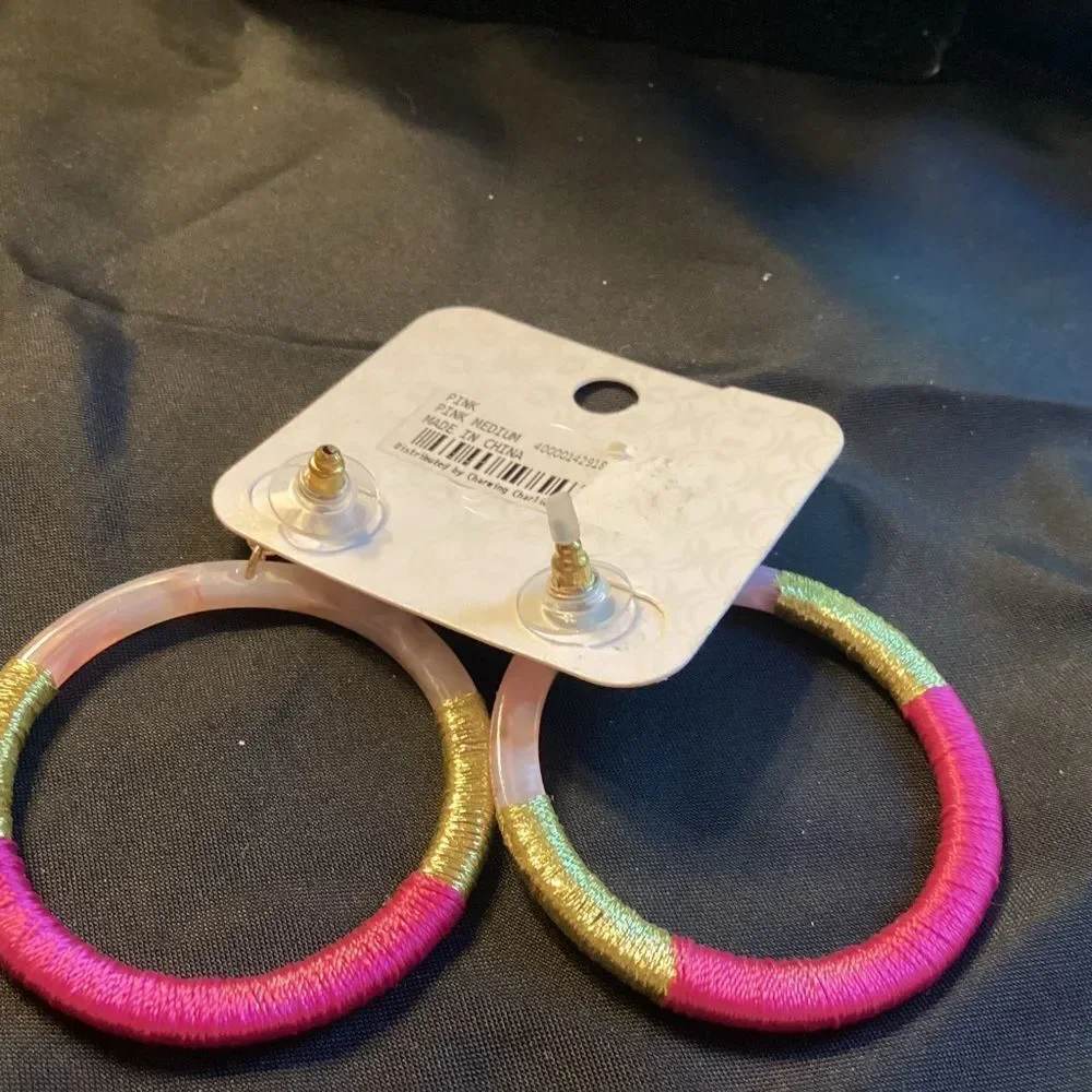 Pink and Gold Hoop Pierced Earrings